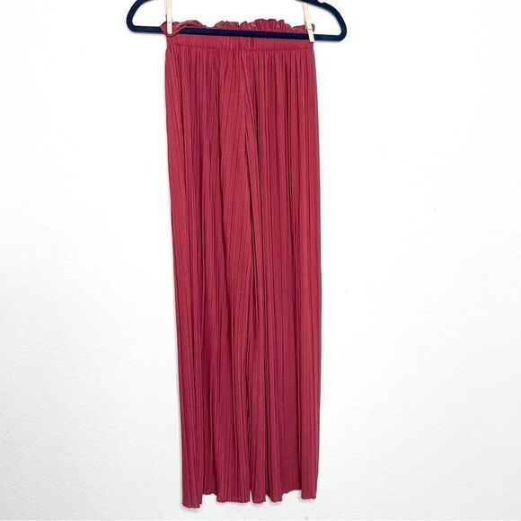 Pink High-Waisted Pleated Wide-Leg Pants with Tie Belt, Size 2 - Picture 3 of 7